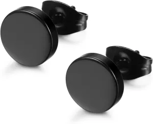 FIBO STEEL 316L Surgical Steel Hypoallergenic Black Stud Earrings for Men Women, Round Waterproof Cartilage & Lobe Jewelry, Comfortable Everyday Fashion Accessory, 3mm-8mm