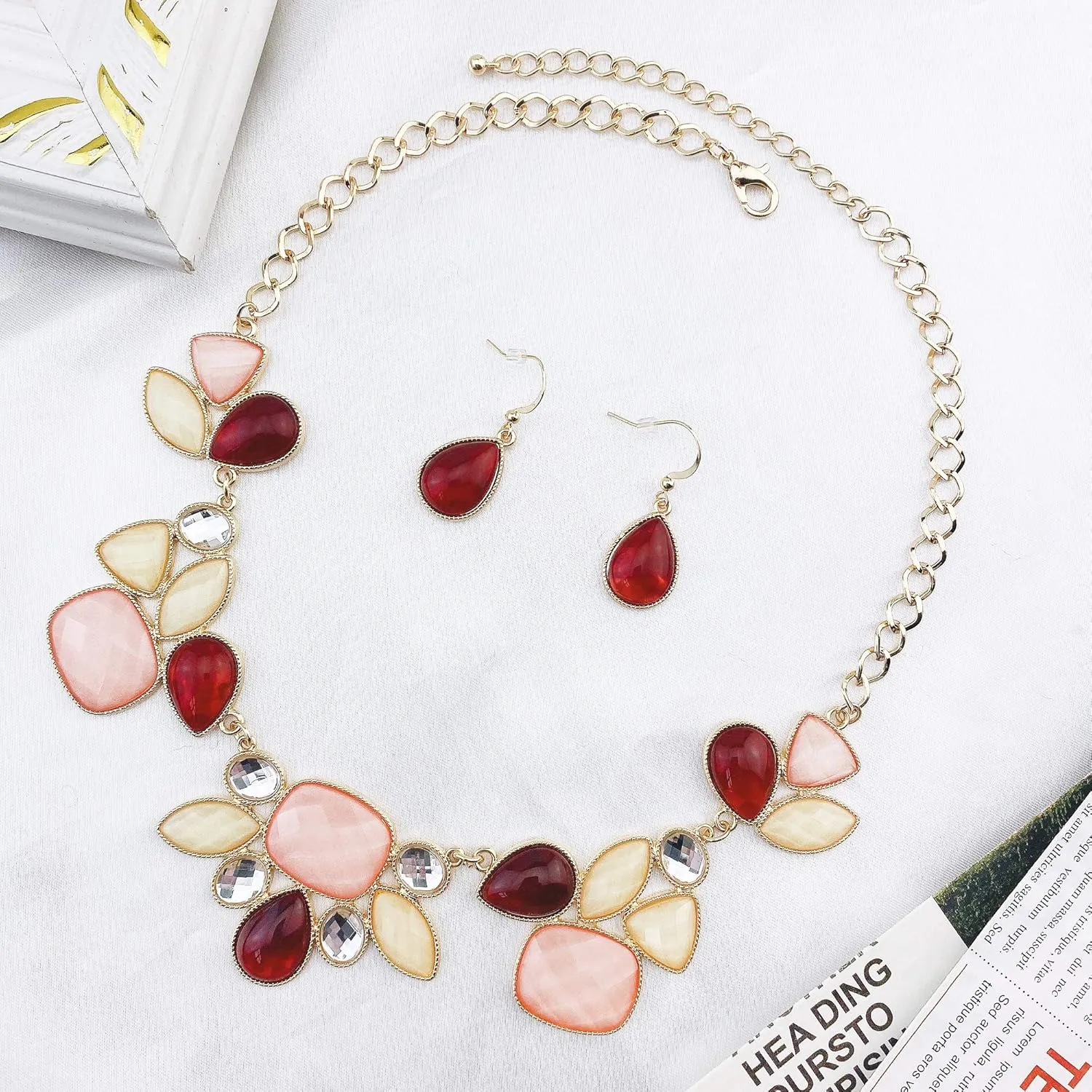Firstmeet Shiny chunky bib Necklace with earrings
