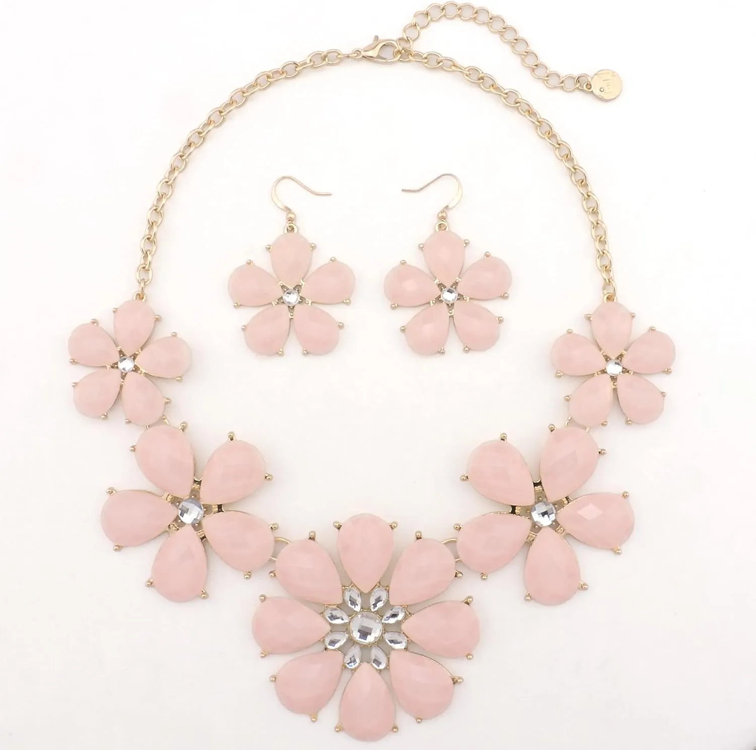 Firstmeet Shiny Flower Statement Collar Necklace with Earrings