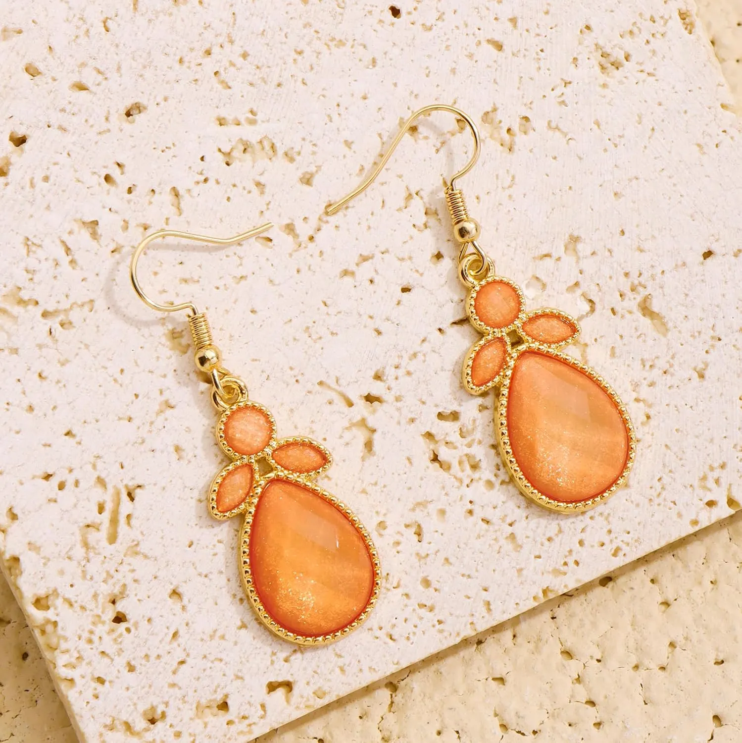 Firstmeet Shiny Resin Water Drop Collar Necklace with Earrings