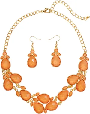 Firstmeet Shiny Resin Water Drop Collar Necklace with Earrings