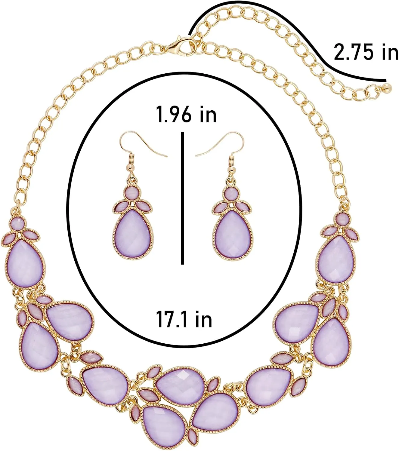 Firstmeet Shiny Resin Water Drop Collar Necklace with Earrings
