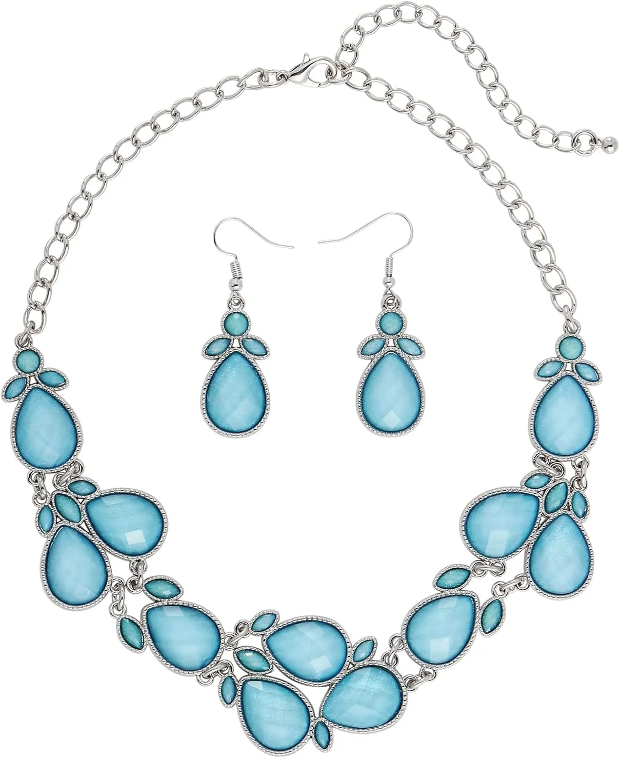 Firstmeet Shiny Resin Water Drop Collar Necklace with Earrings