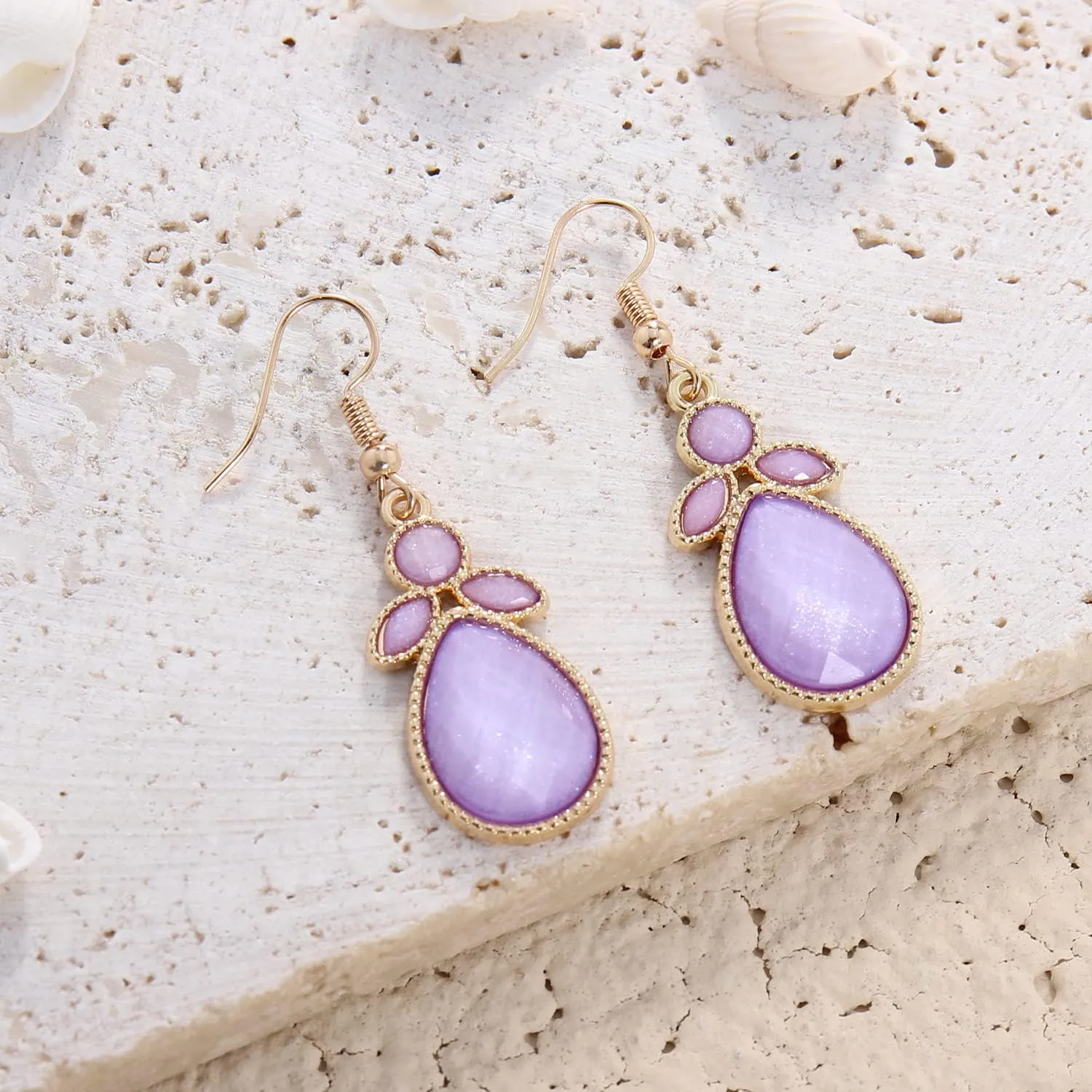 Firstmeet Shiny Resin Water Drop Collar Necklace with Earrings