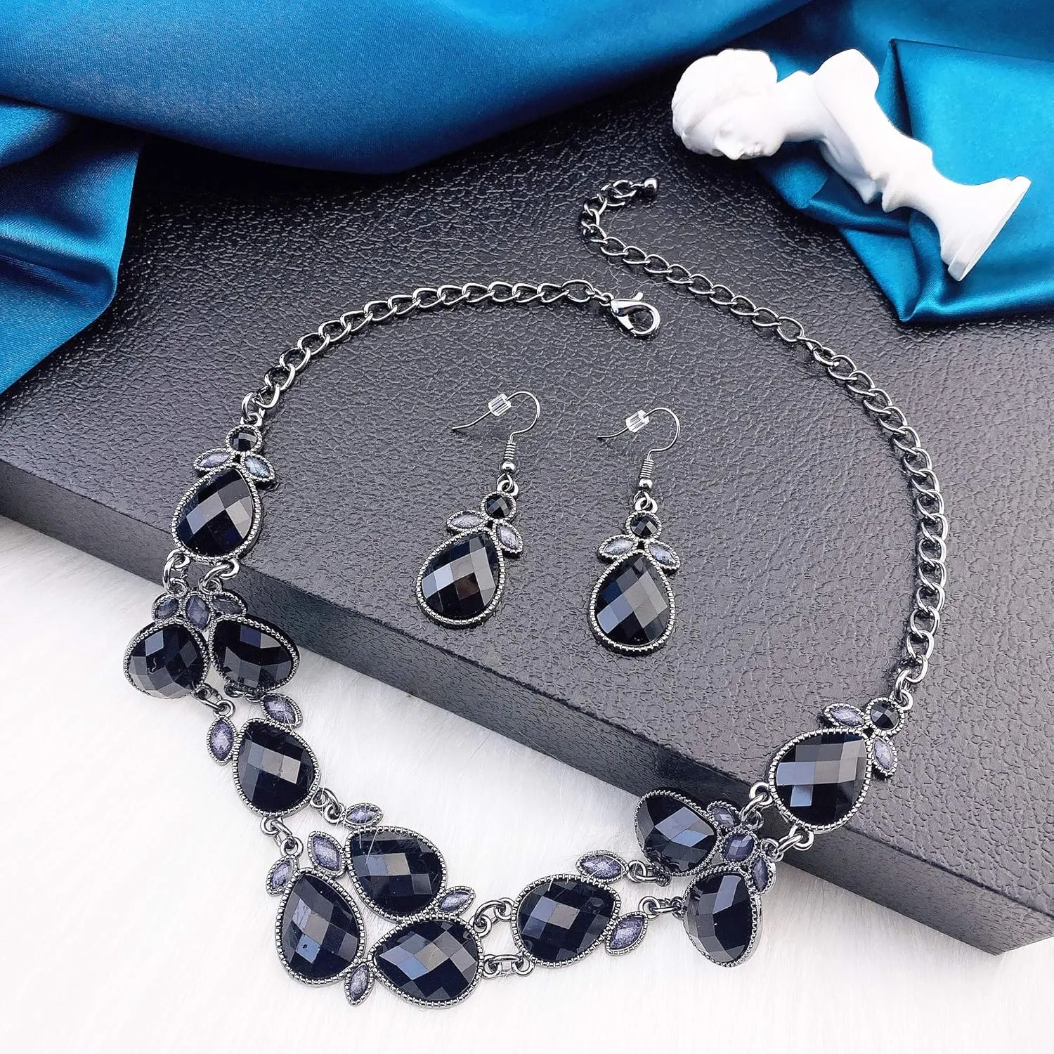 Firstmeet Shiny Resin Water Drop Collar Necklace with Earrings