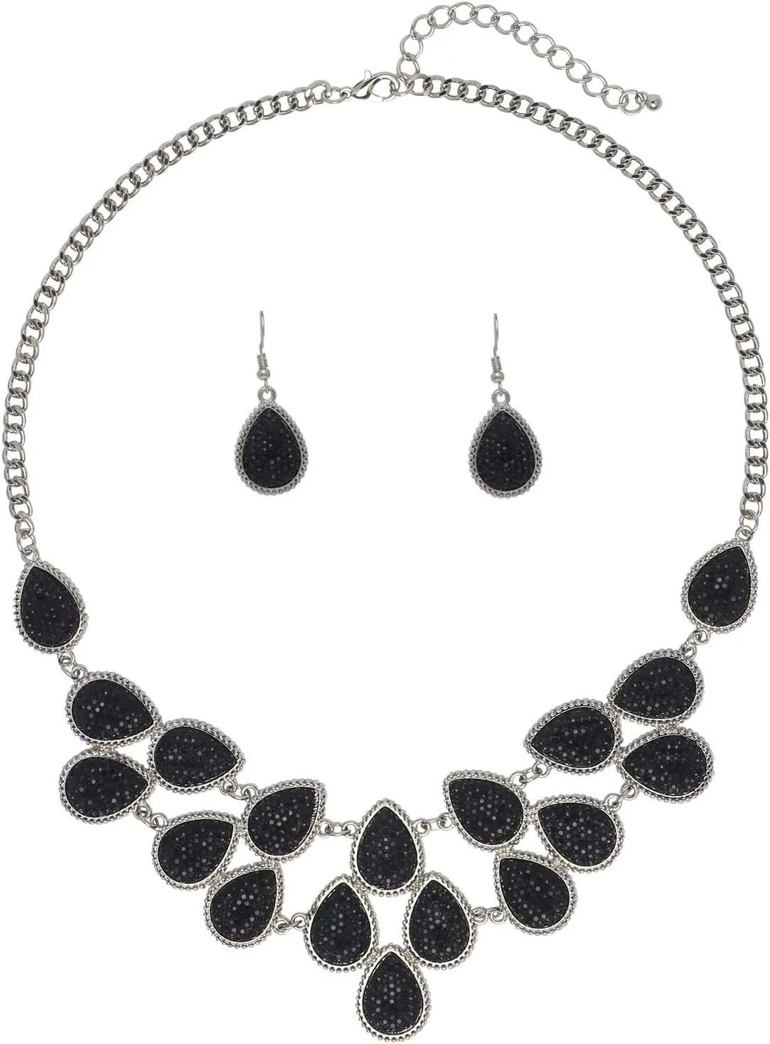 Firstmeet Shiny Resin Water Drop Collar Necklace with Earrings