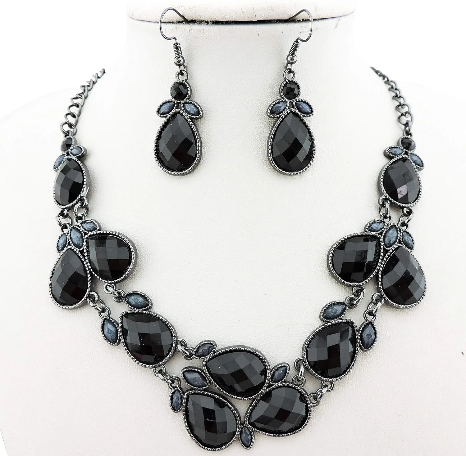 Firstmeet Shiny Resin Water Drop Collar Necklace with Earrings