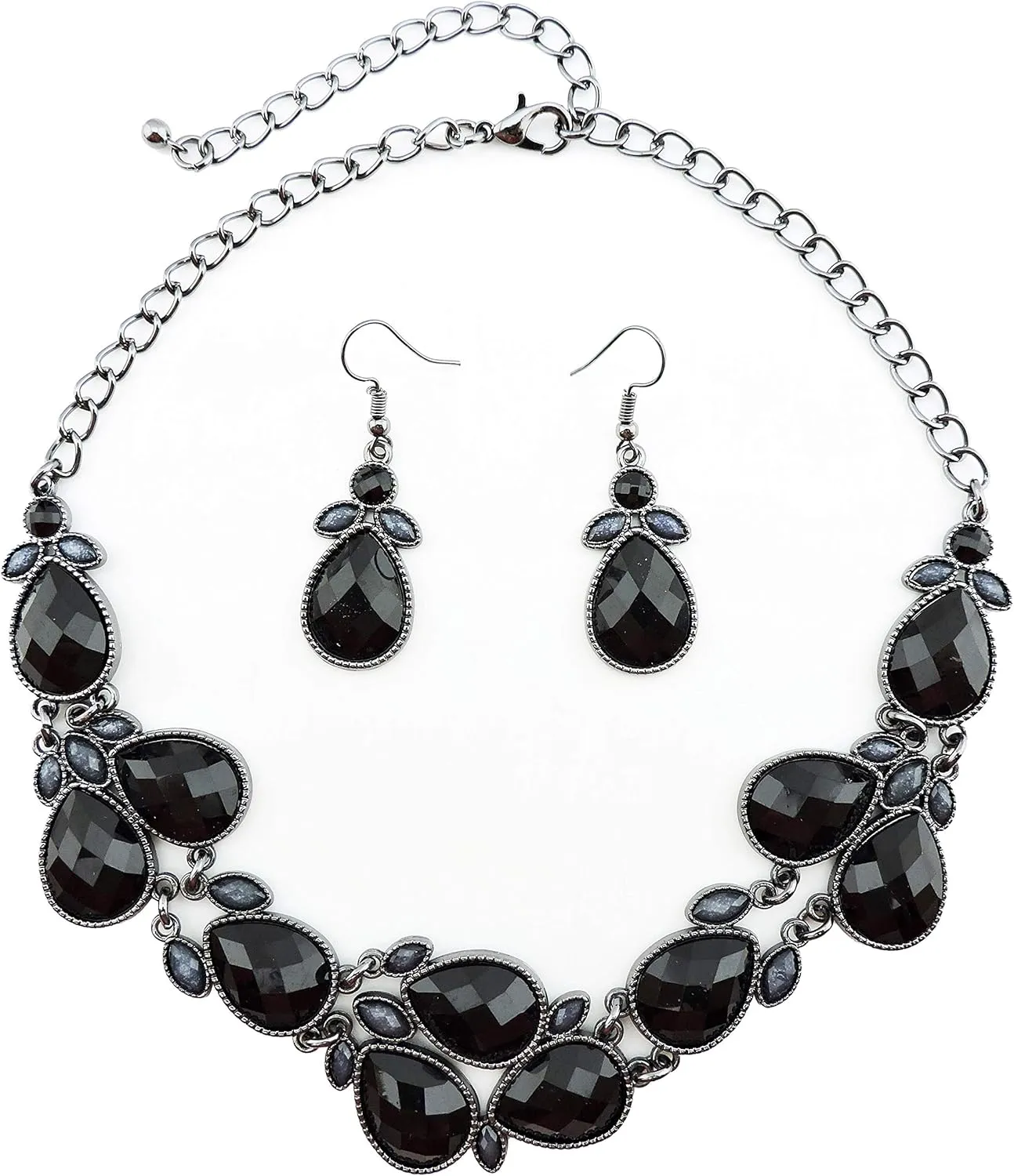 Firstmeet Shiny Resin Water Drop Collar Necklace with Earrings