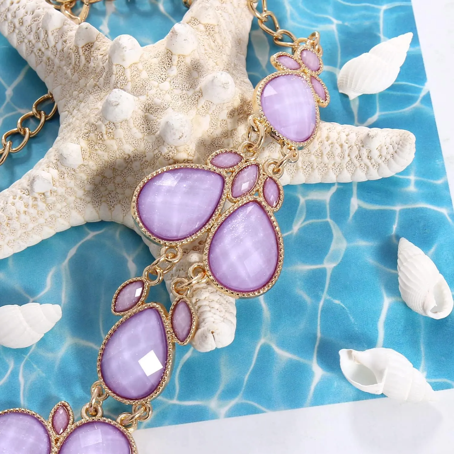 Firstmeet Shiny Resin Water Drop Collar Necklace with Earrings