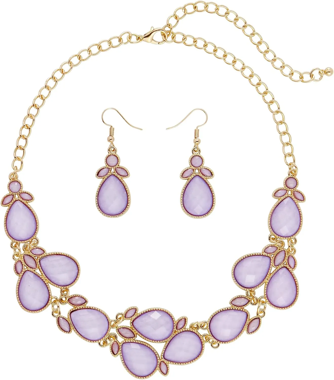 Firstmeet Shiny Resin Water Drop Collar Necklace with Earrings