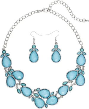 Firstmeet Shiny Resin Water Drop Collar Necklace with Earrings
