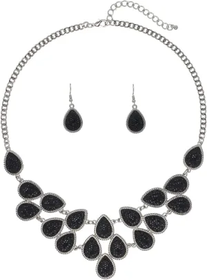 Firstmeet Shiny Resin Water Drop Collar Necklace with Earrings