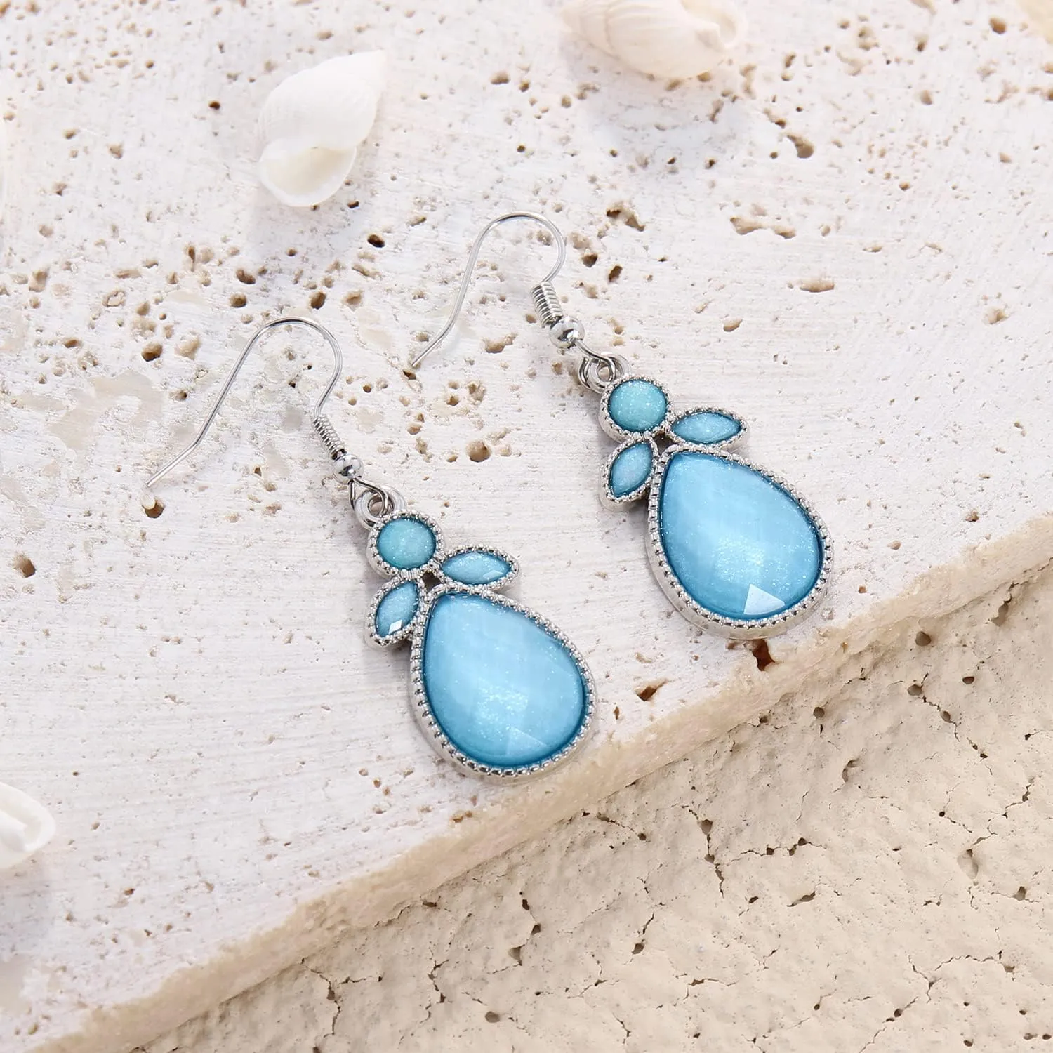 Firstmeet Shiny Resin Water Drop Collar Necklace with Earrings