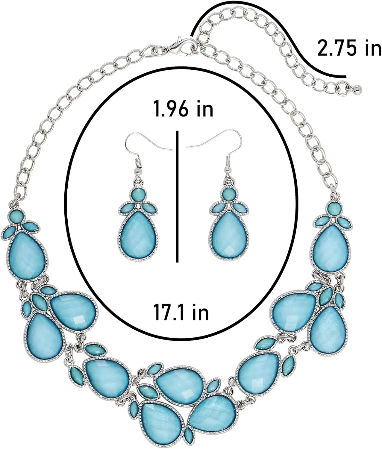 Firstmeet Shiny Resin Water Drop Collar Necklace with Earrings