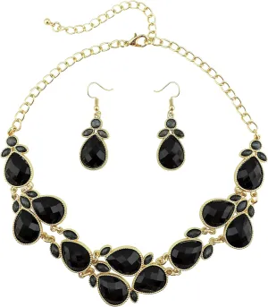 Firstmeet Shiny Resin Water Drop Collar Necklace with Earrings