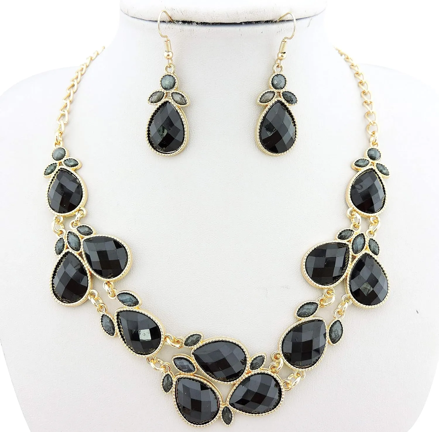 Firstmeet Shiny Resin Water Drop Collar Necklace with Earrings
