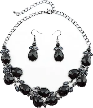 Firstmeet Shiny Resin Water Drop Collar Necklace with Earrings