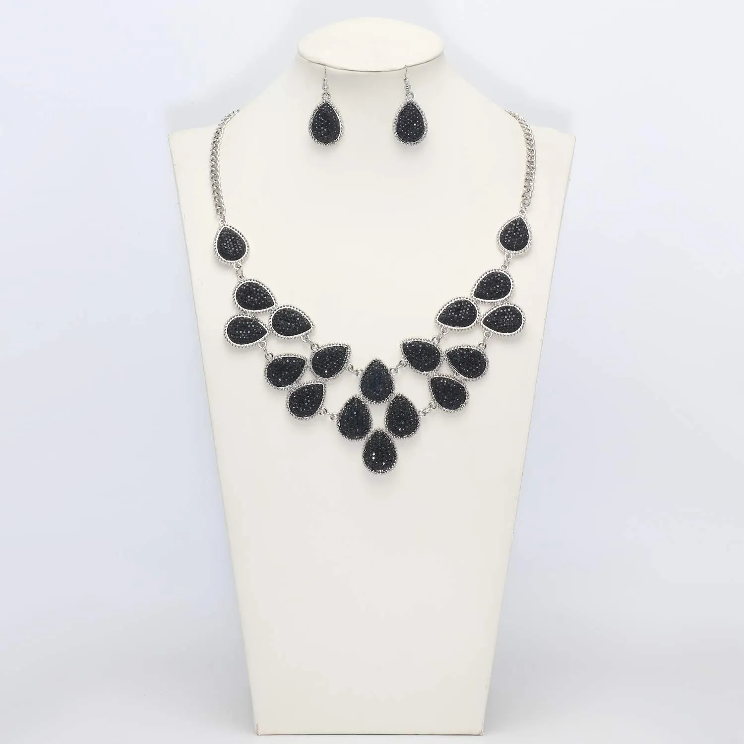 Firstmeet Shiny Resin Water Drop Collar Necklace with Earrings