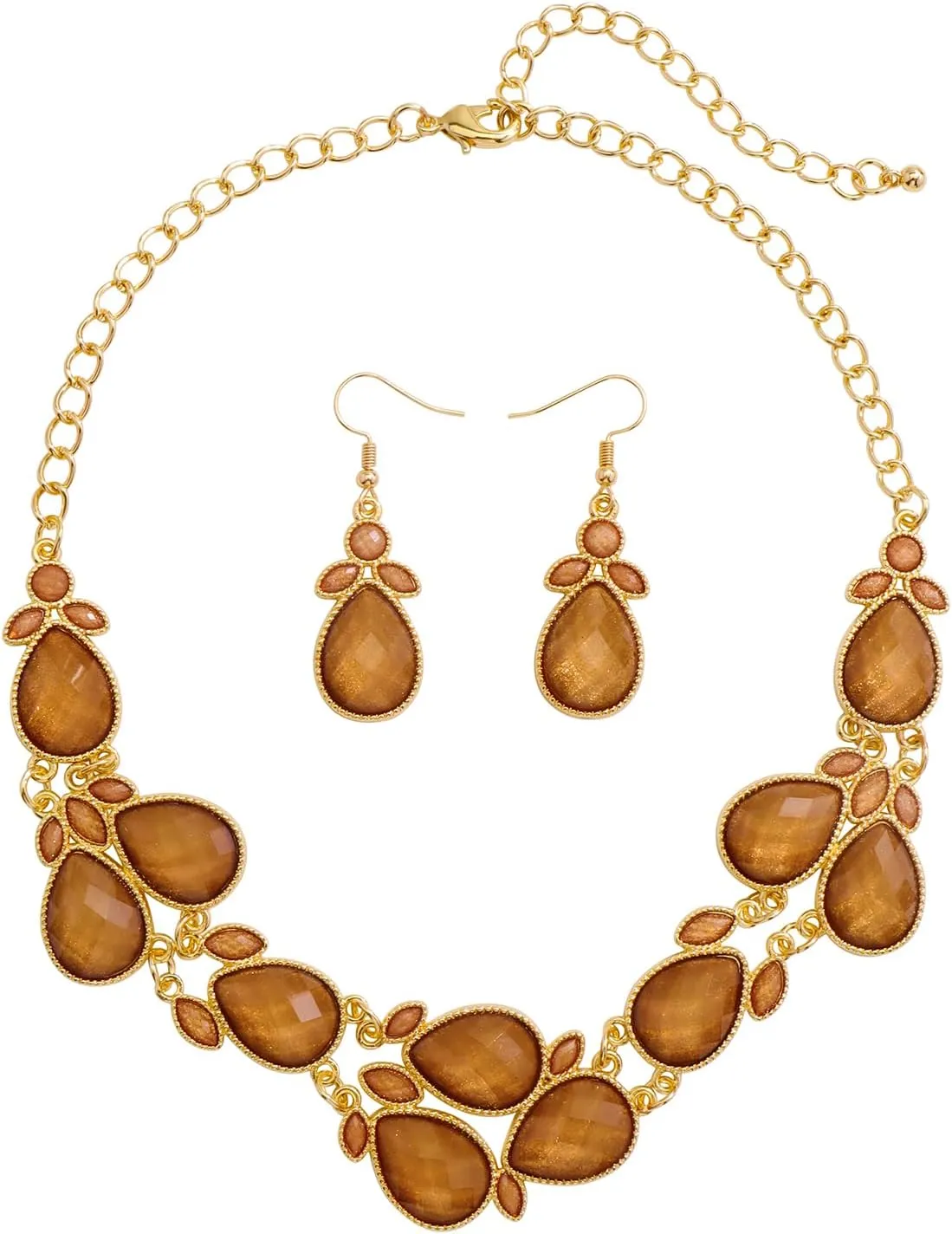 Firstmeet Shiny Resin Water Drop Collar Necklace with Earrings