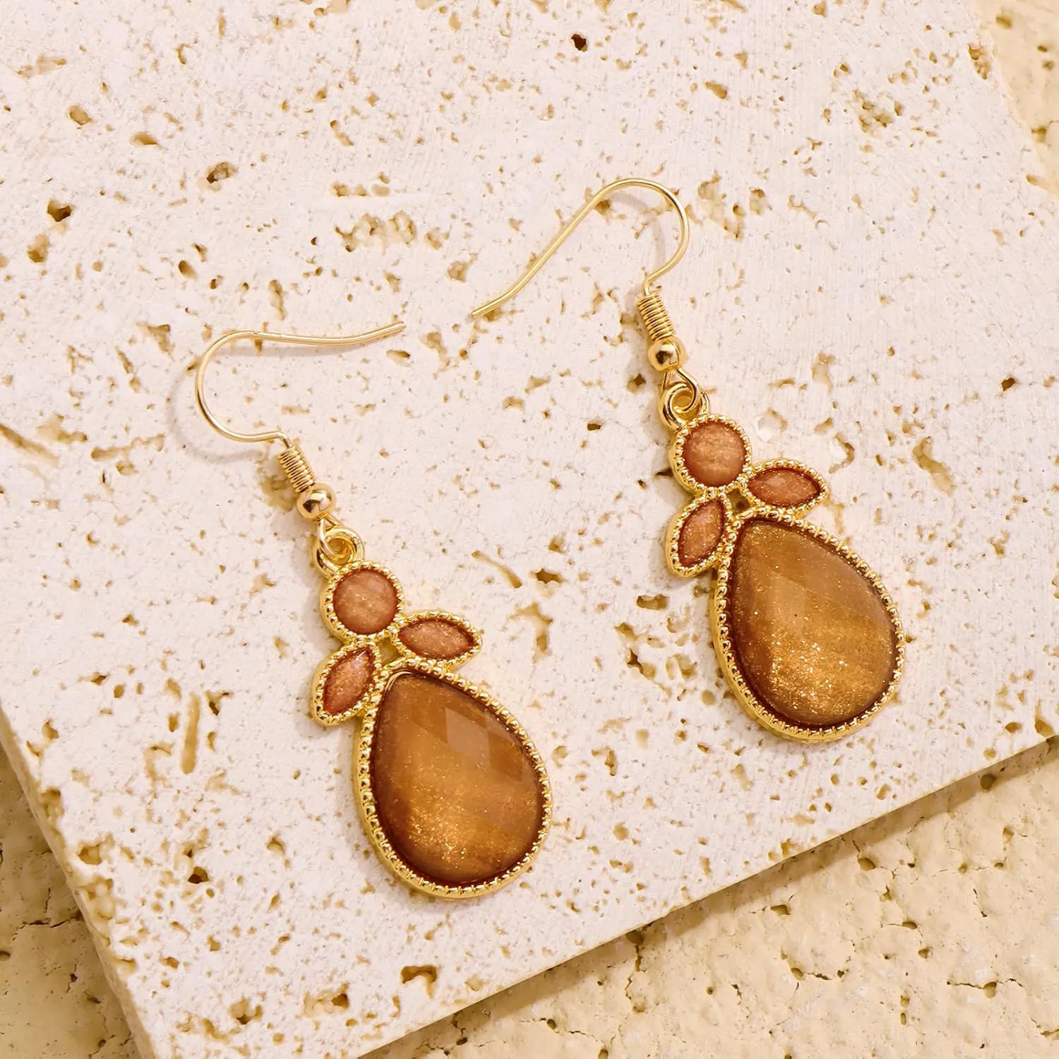 Firstmeet Shiny Resin Water Drop Collar Necklace with Earrings