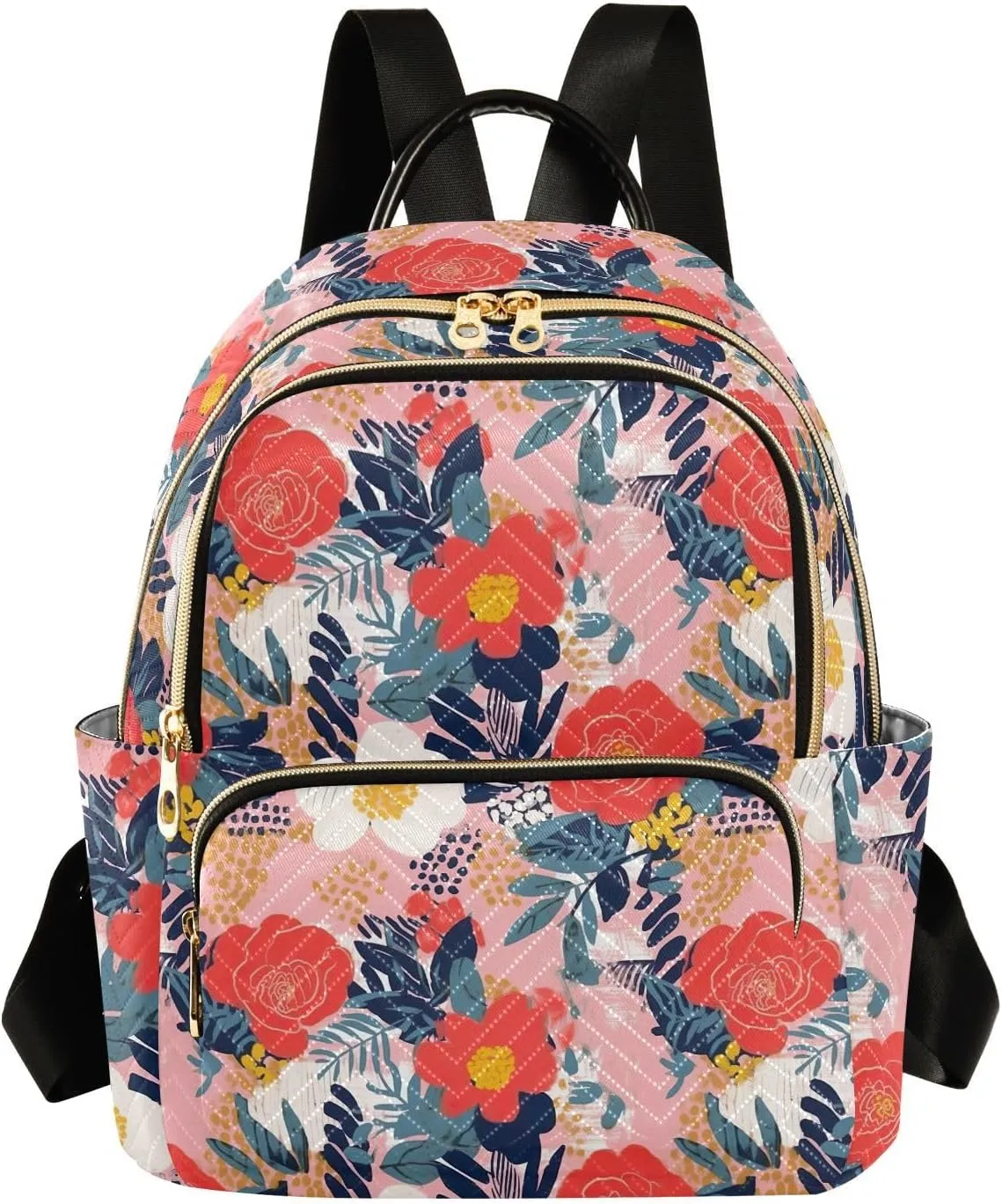 Florals Flowers Red Mini Backpack Purse for Women Small Quilted Bookbag Casual Daypack for Work Ladies Travel Shoulder Bags M
