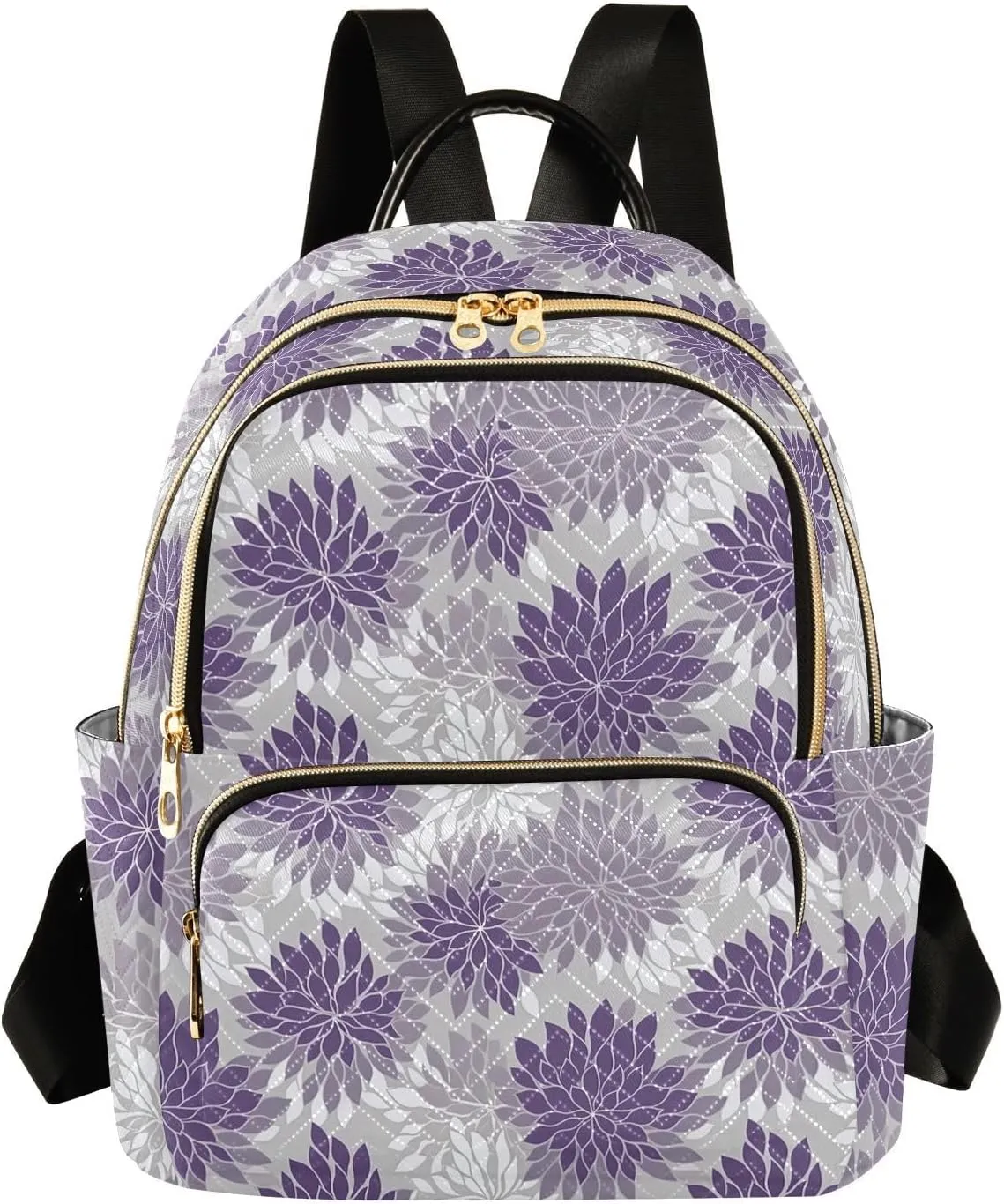 Florals Lilac Purple Chinese Mini Backpack Purse for Women Small Travel Casual Daypack Ladies Shoulder Bags Quilted Bookbag for Work M
