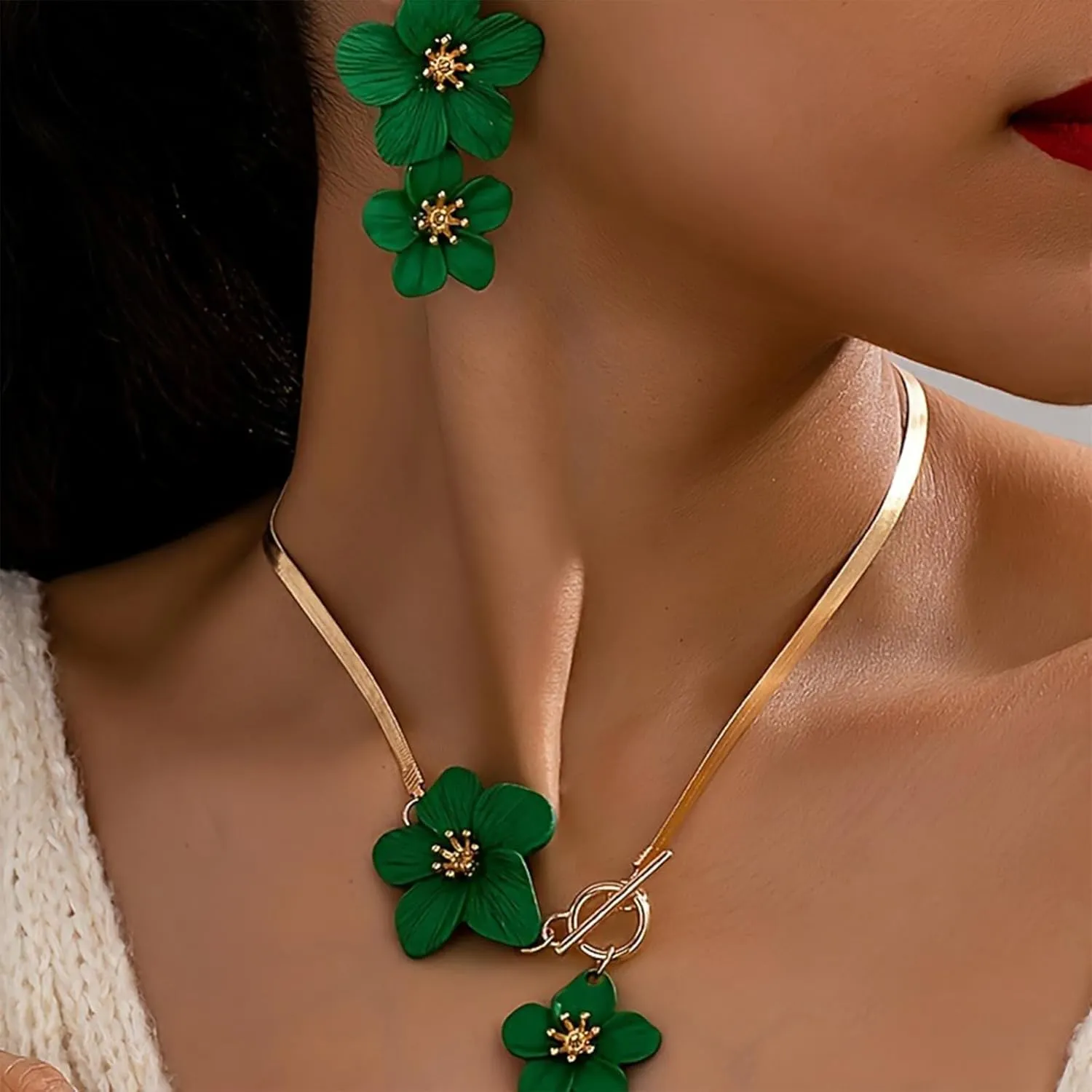 Flower Necklaces Earrings for Women White Spring Earrings Flower Jewelry Set 2025 Lightweight Dainty Studs Everyday Trendy Accessories