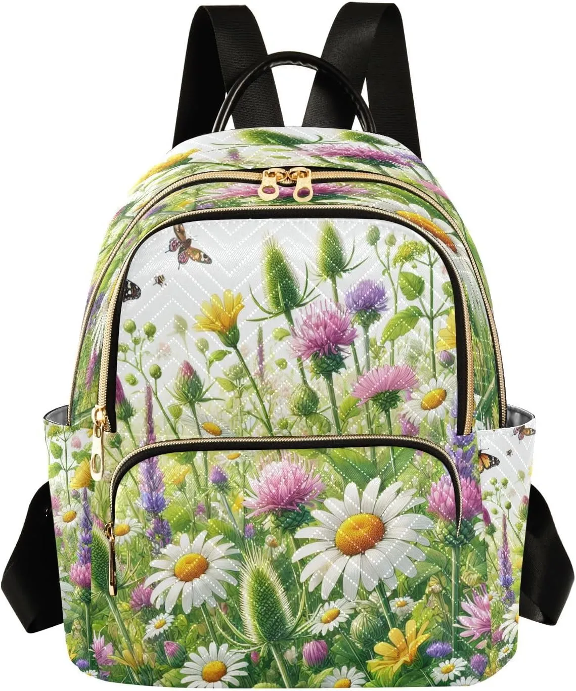 Flowers Butterfly Floral Mini Backpack Purse for Women Small Quilted Bookbag Ladies Shoulder Bags for Work Travel Casual Daypack M