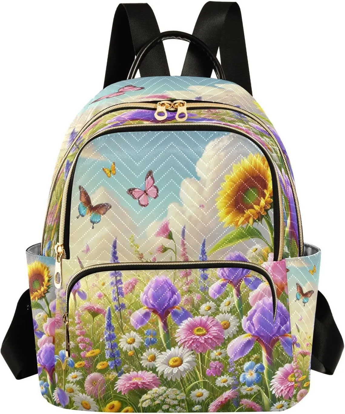 Flowers Floral Mini Backpack Purse for Women Small Travel Casual Daypack Ladies Shoulder Bags Quilted Bookbag for Work M
