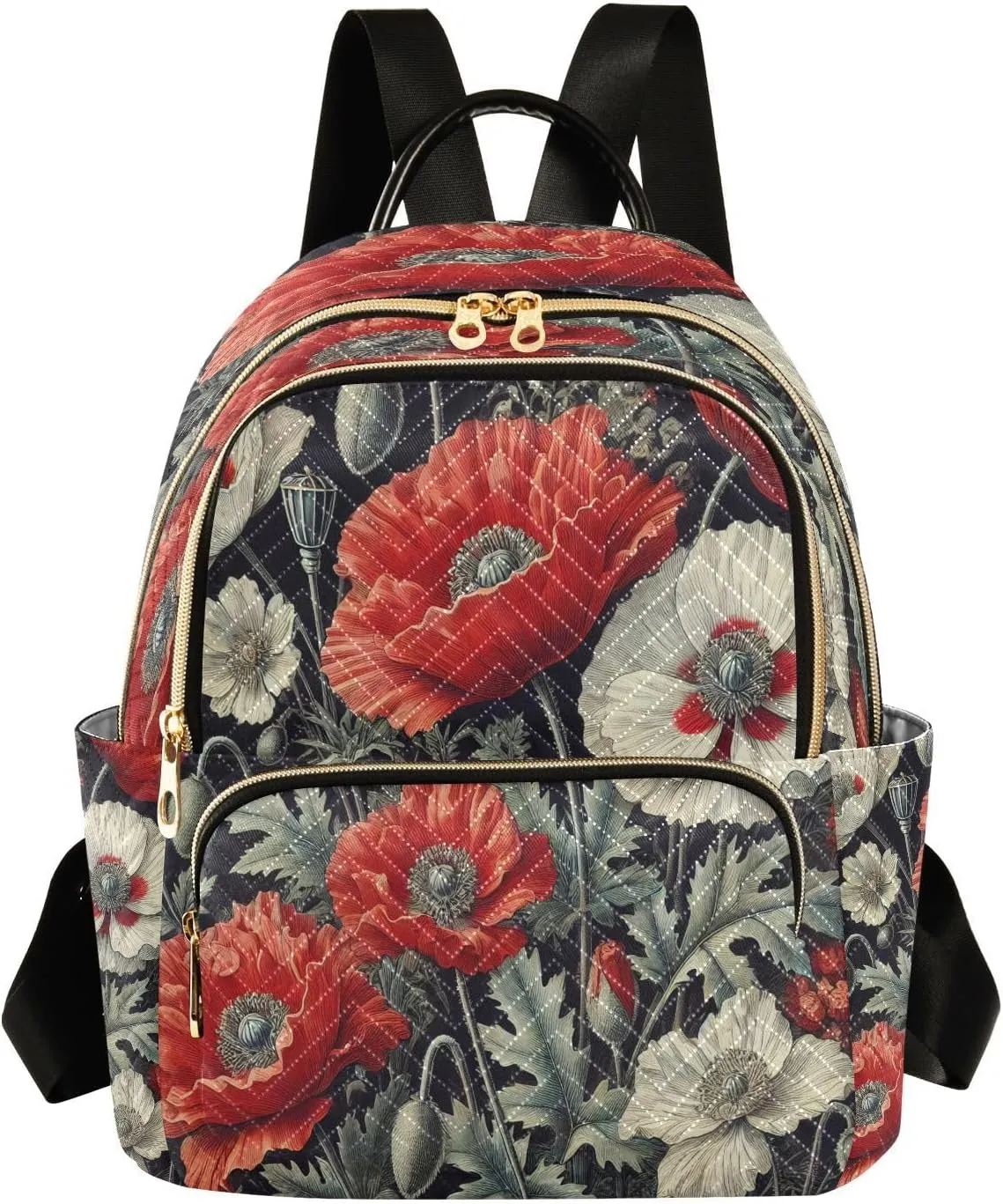 Flowers Red White Mini Backpack Purse for Women Small Travel Casual Daypack Ladies Shoulder Bags for Work Quilted Bookbag M
