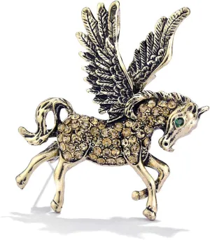 Flying Horse Brooches Pin For Women Rhinestone Vintage Enamel Pin Gifts Horse Lapel Men's Animal Big Brooch Jewelry