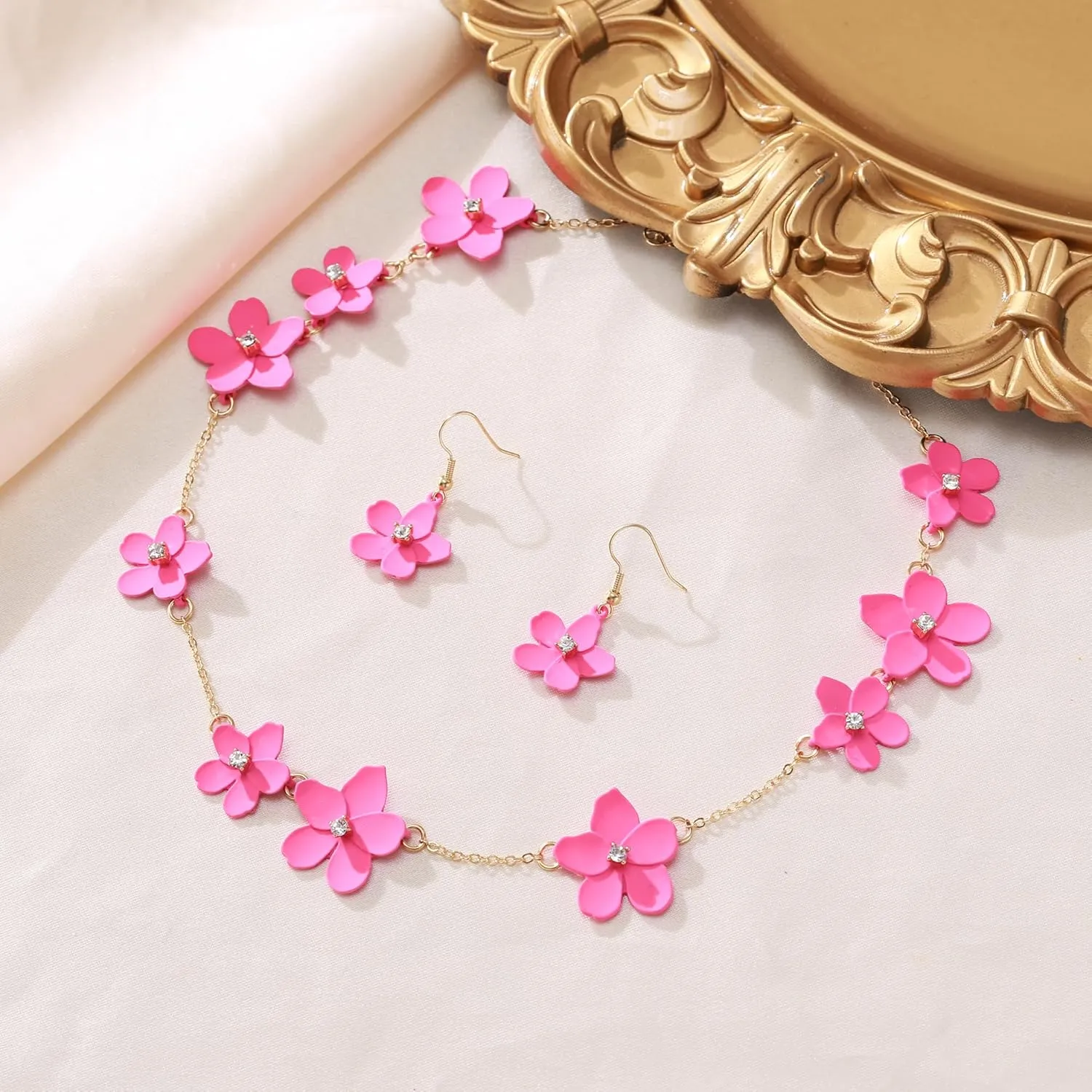 Flyonce Flower Choker Necklace Enamel Floral Flowers Bib Necklaces with Earrings Summer Beach Jewelry for Women