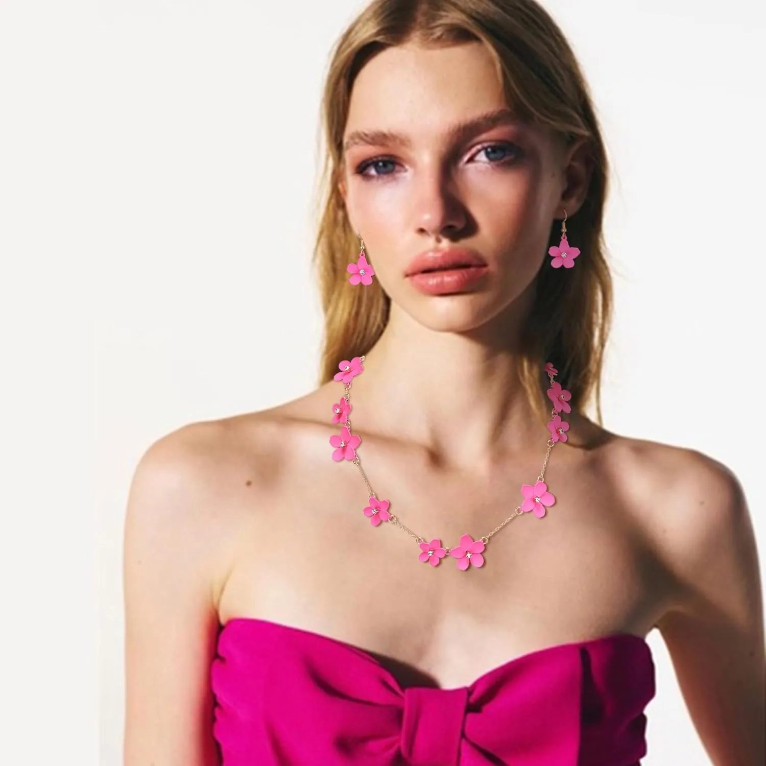 Flyonce Flower Choker Necklace Enamel Floral Flowers Bib Necklaces with Earrings Summer Beach Jewelry for Women