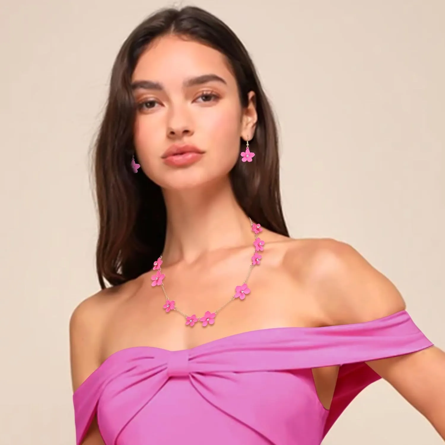 Flyonce Flower Choker Necklace Enamel Floral Flowers Bib Necklaces with Earrings Summer Beach Jewelry for Women