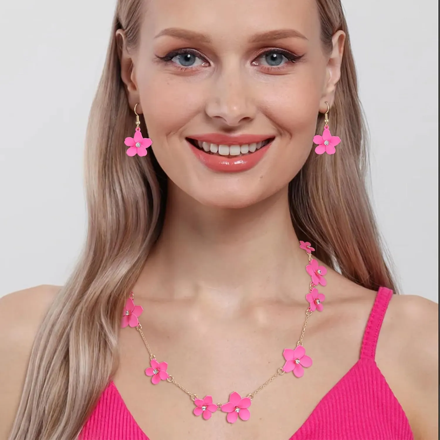 Flyonce Flower Choker Necklace Enamel Floral Flowers Bib Necklaces with Earrings Summer Beach Jewelry for Women