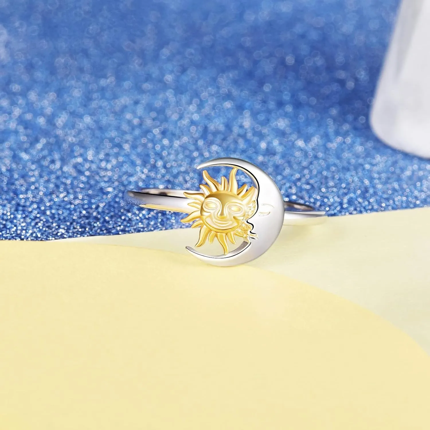 Friend Gifts for Women,Birthday Gifts for Women Friendship,Sun and Moon Ring 925 Sterling Silver Crescent Moon Sun Rings for Women Lovers jewelry gifts
