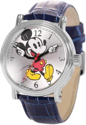 Full-Color Mickey Mouse Moving Hands Watch for Men  Stylish Men's Mickey Mouse Watch  Iconic Watches for Collectors & Fans  Classic Watches with Silver Bezel & Black Leather Strap