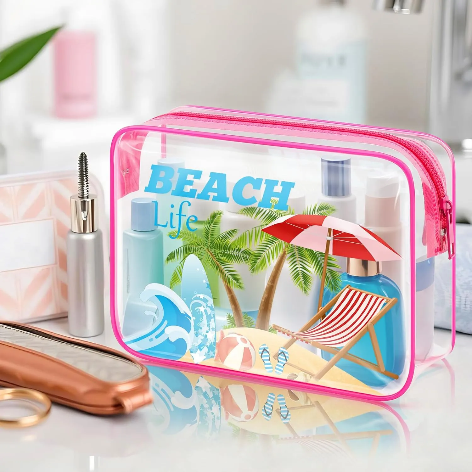 Funny Beach Gifts for Women Beach Cosmetic Bag Vacation Ocean Beach Themed Gifts for Beach Lover Summer Lovers Makeup Bag Girls Trip Gifts for Friends Bestie Birthday Christmas Gift Travel Pouch