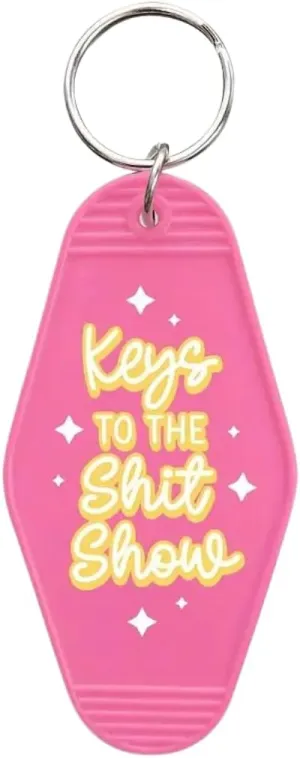 Funny Vintage Motel Room Keychain Bag Tag, Pretty Pink, Keys to the Shit Show