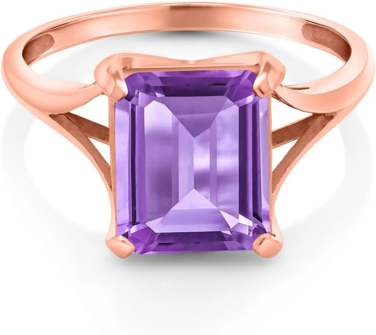Gem Stone King 14K Rose Gold 10X8mm Emerald Cut Gemstone Birthstone Engagement Ring | Wedding Engagement Anniversary Promise Ring | Rose Gold Ring For Women