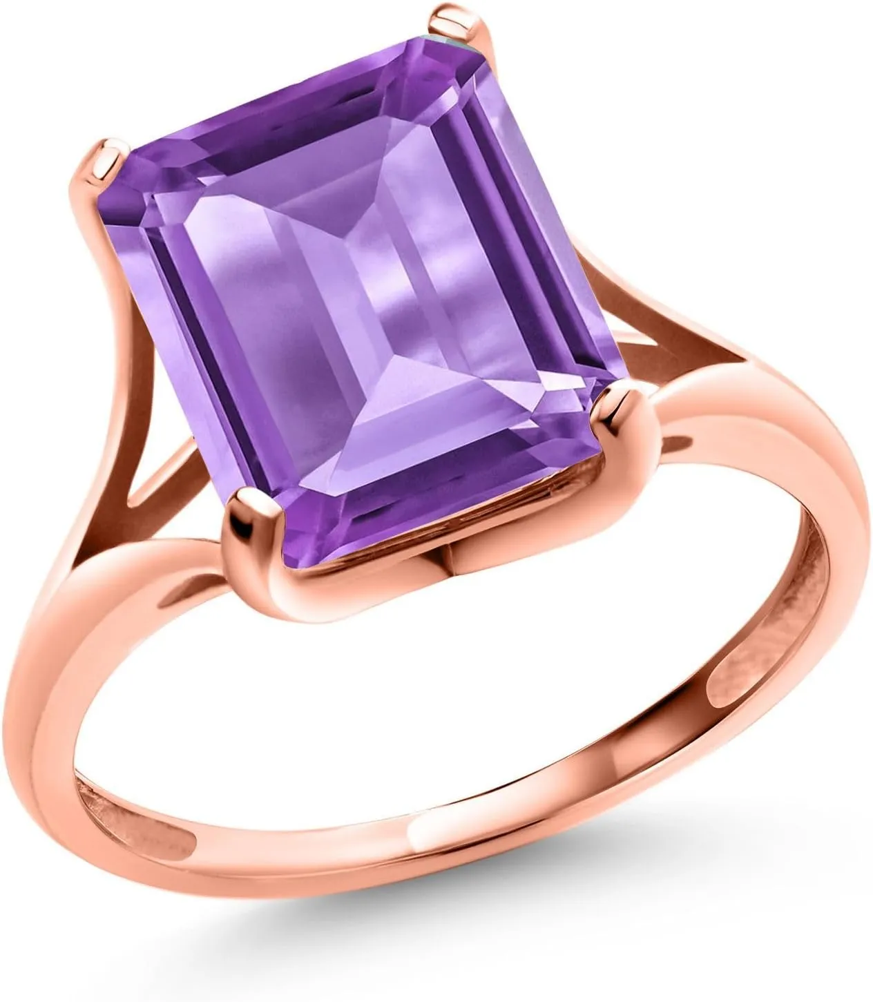 Gem Stone King 14K Rose Gold 10X8mm Emerald Cut Gemstone Birthstone Engagement Ring | Wedding Engagement Anniversary Promise Ring | Rose Gold Ring For Women
