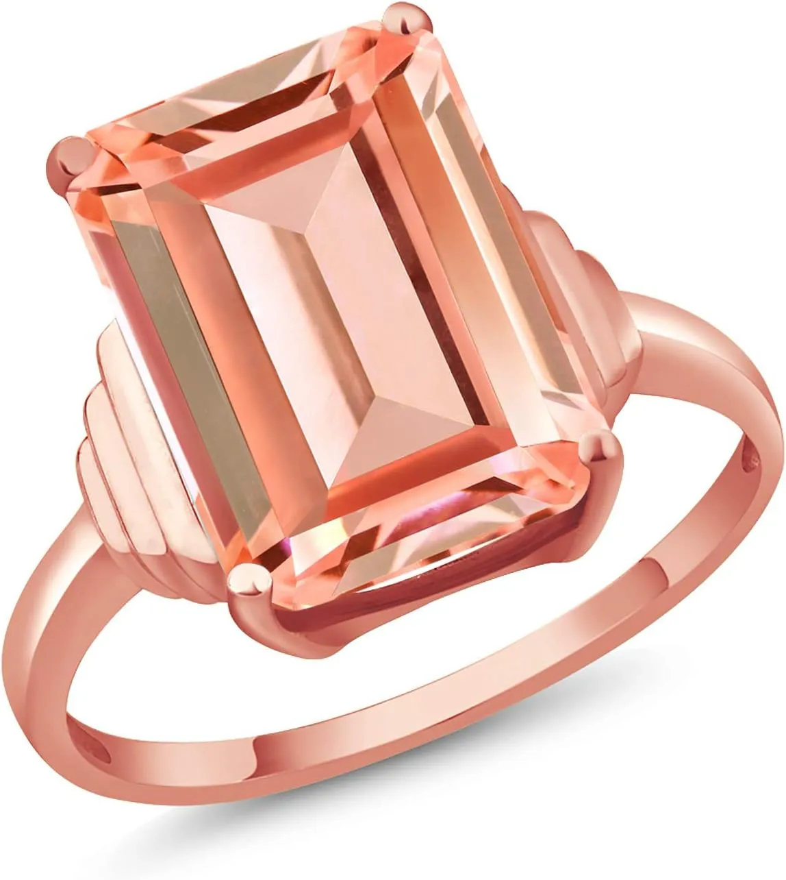 Gem Stone King 18K Rose Gold Plated Silver Gemstone Birthstone Solitaire Engagement Ring | Emerald Cut 14X10MM Rose Gold Ring For Women | Available In Size 5, 6, 7, 8, 9