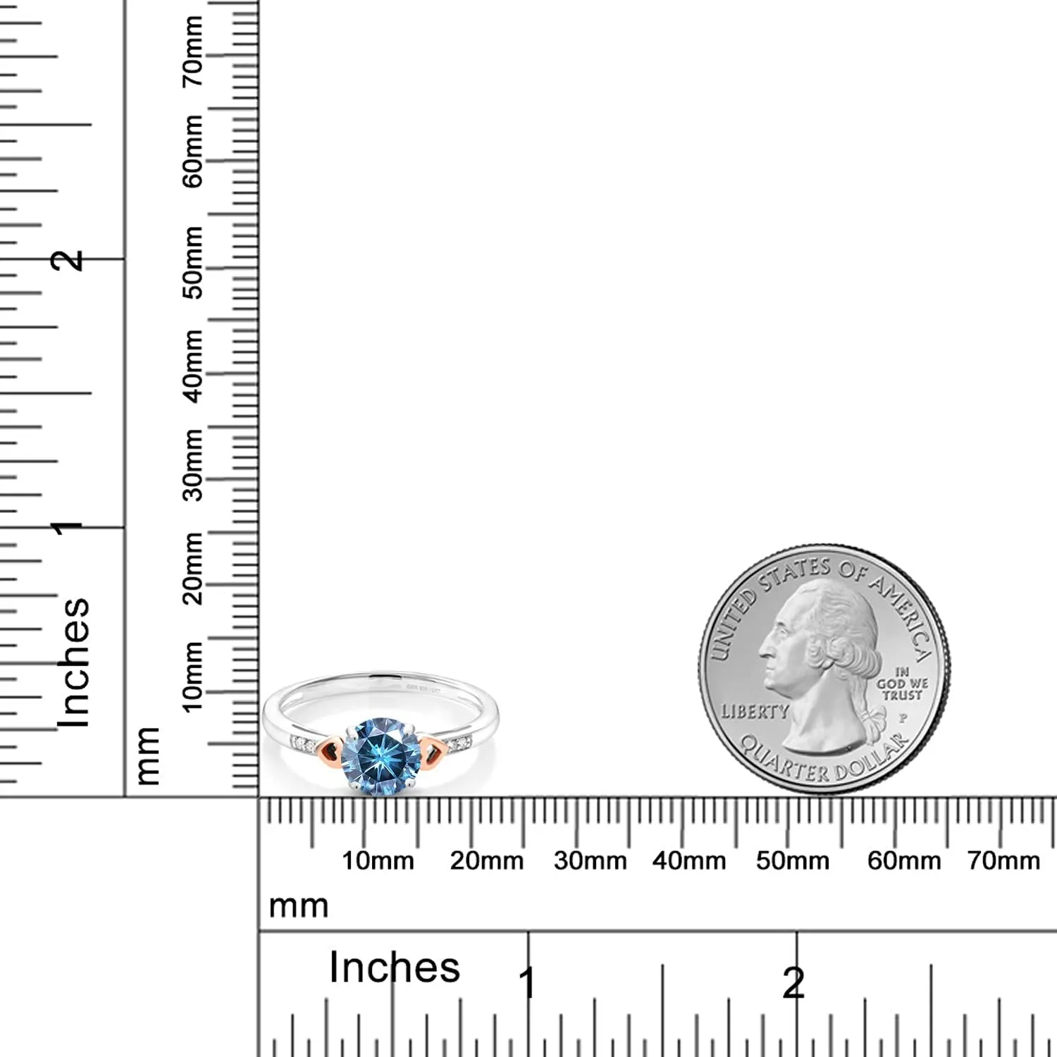 Gem Stone King 925 Silver and 10K Rose Gold Persian Blue Moissanite and White Diamond Solitaire Engagement Ring For Women (1.03 Cttw, Round 6.5MM, Gemstone Birthstone, Available in Size 5,6,7,8,9)