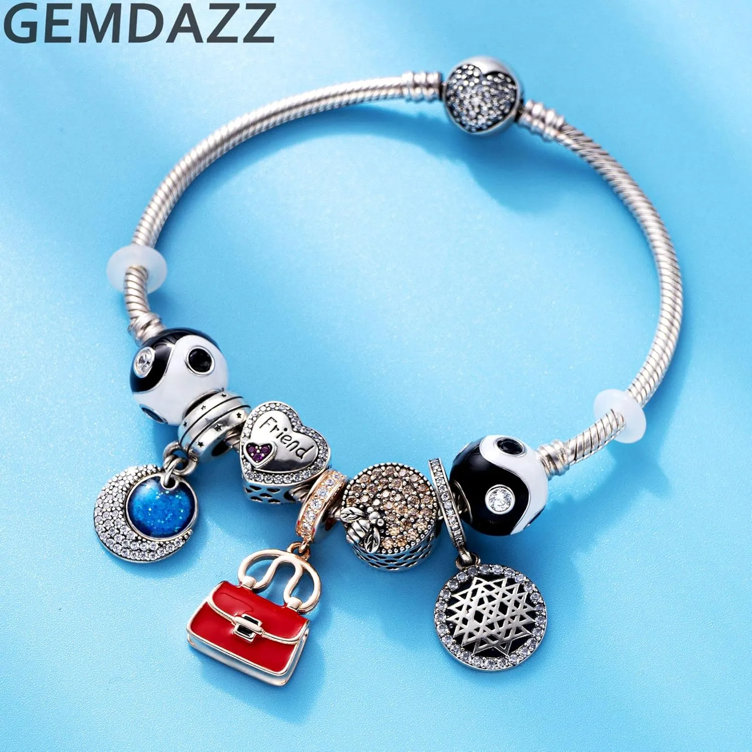 GEMDAZZ Religious Series Charm 925 Sterling Silver Chinese Yin Yang,Keep Faith Cross Dice Charms Beads Fit Men Women Bracelet Gift for Christmas/Mothers Day