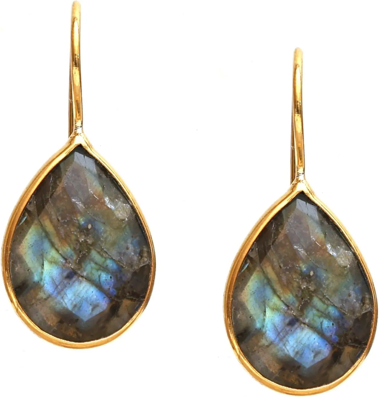 Gempires Pear Shaped Teardrop Crystal Earrings, Bezel Earring, Natural Gemstone Dangle Drop Earrings, Minimal, Everyday Wear, Gift for Her (Length 1.25 inch)