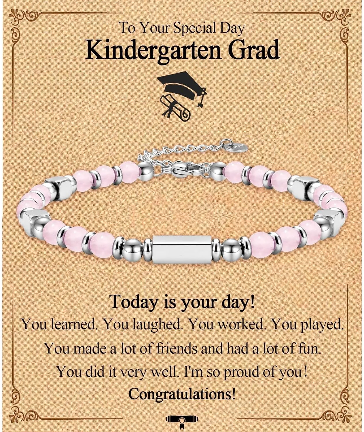 Gifts for Girls, Graduation Back to School First Day of School Gifts Bracelets for Daughter Granddaughter Niece Sister with Inspirational Card