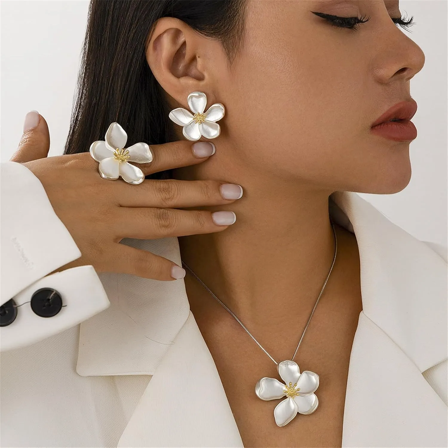 Ginkgo Biloba Leaf Tassel Earrings Necklace Set,Boho Y Pendant Necklaces Dainty Ginkgo Biloba Leaf Earring Floral Statement Necklace Large Plant Leaves Flower Choker Earrings Summer Jewelry for Women