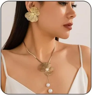 Ginkgo Biloba Leaf Tassel Earrings Necklace Set,Boho Y Pendant Necklaces Dainty Ginkgo Biloba Leaf Earring Floral Statement Necklace Large Plant Leaves Flower Choker Earrings Summer Jewelry for Women