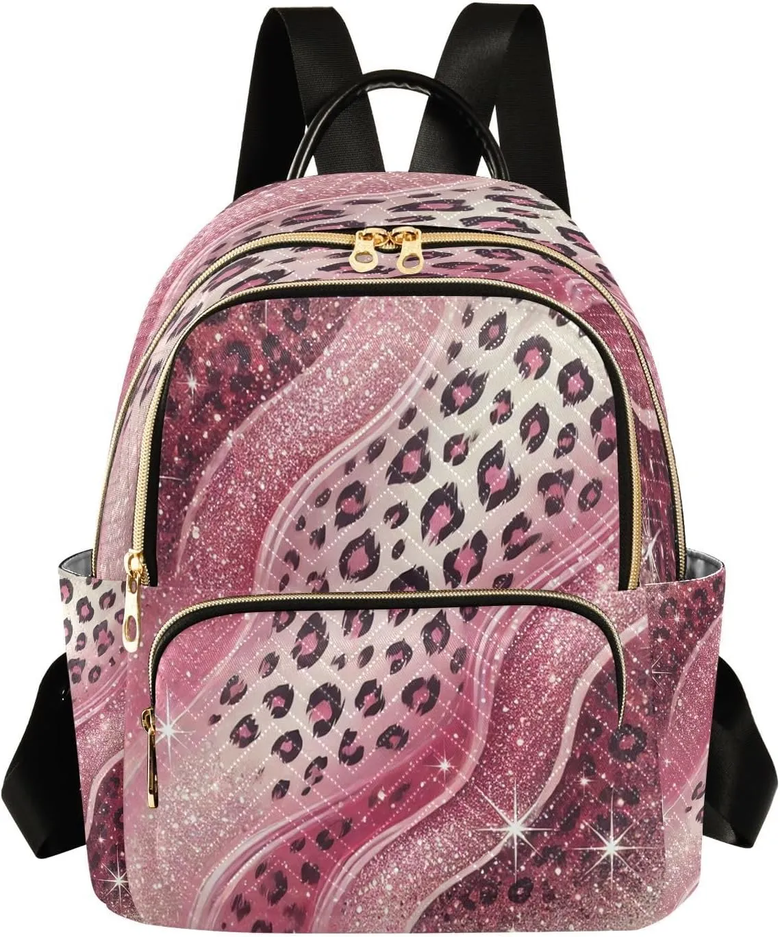 Glitter Leopard Skin Mini Backpack Purse for Women Ladies Travel Shoulder Bags Small Casual Bookbag Quilted Daypack for Work M
