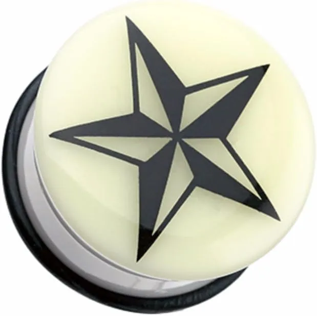 Glow in The Dark Nautical Star Single Flared WildKlass Ear Gauge Plug (Sold as Pairs)